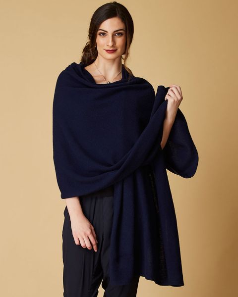 Cashmere Travel Wrap-French Navy